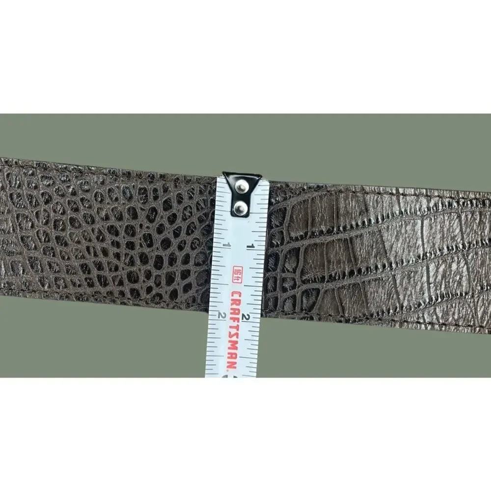 ZARA Belt, Dark Brown, Gator Textured, Gold Buckle| 36”
